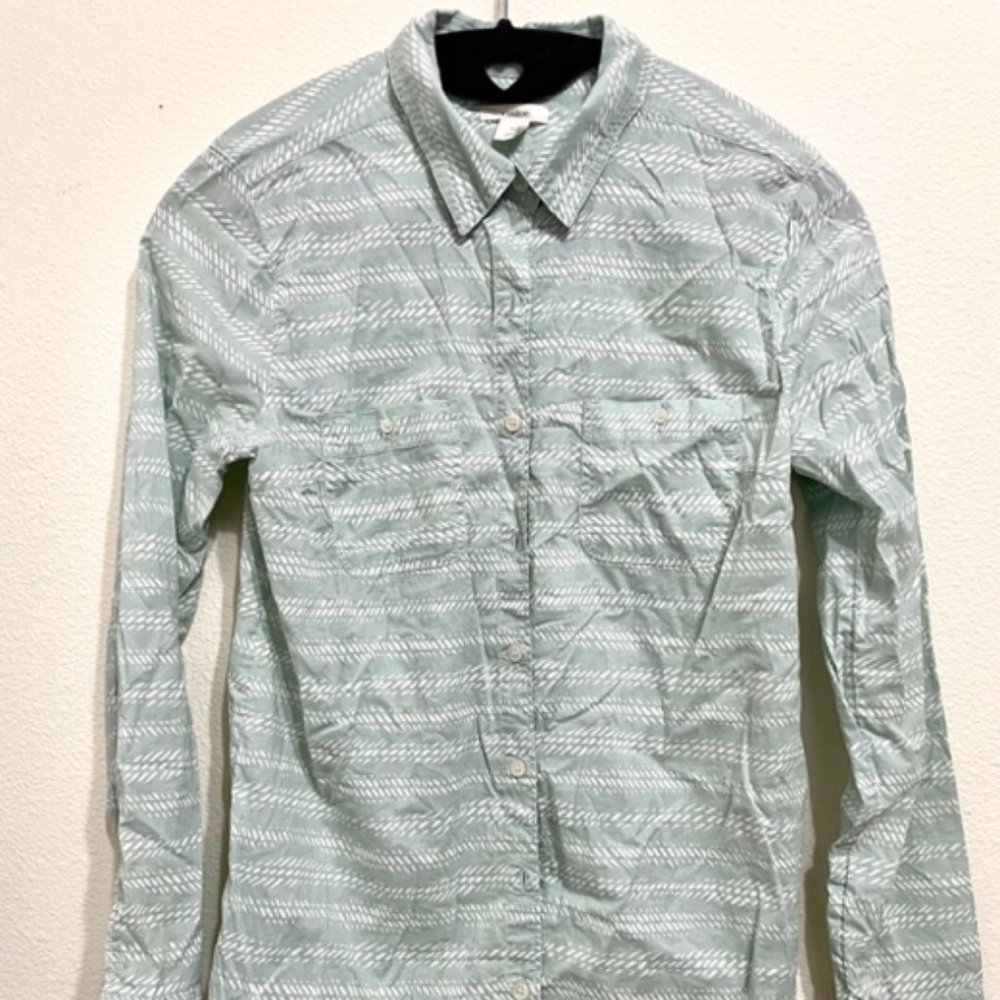 Caslon XS button up blouse cotton mint green double front pockets long sleeves